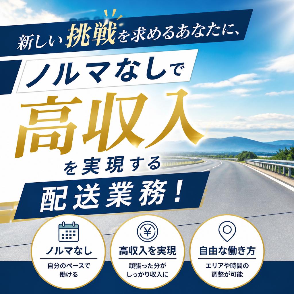 新しい挑戦を求めるあなたに、ノルマなしで高収入を実現する配送業務！