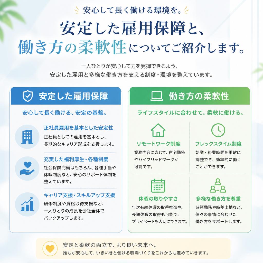 安心の雇用保障と柔軟な勤務形態